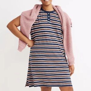 Madewell Striped Henley Tee Dress Short-Sleeve Women’s Large Bengali Indigo
